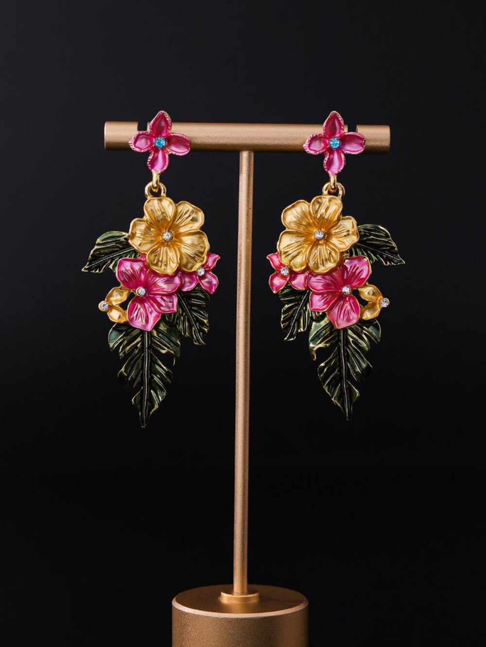Spring Flower Enamel Drop Earrings Vintage Style Boho Statement